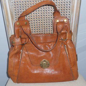 Kooba Brown Leather Satchel Tote Handbag 2 Handles Brass Tone Hardware